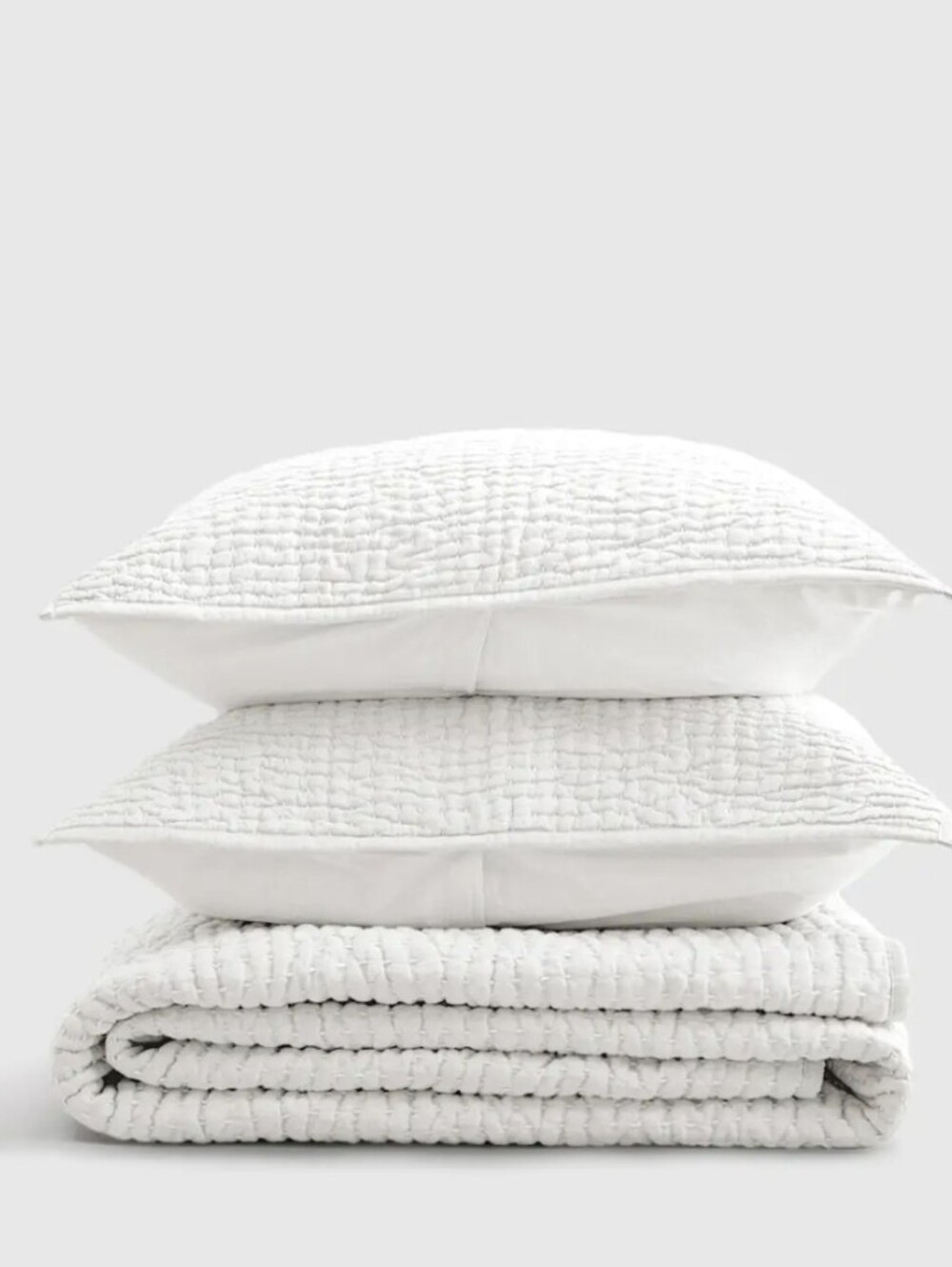 Quince European Linen Cotton Stitch Quilt Set - Full/Queen - White